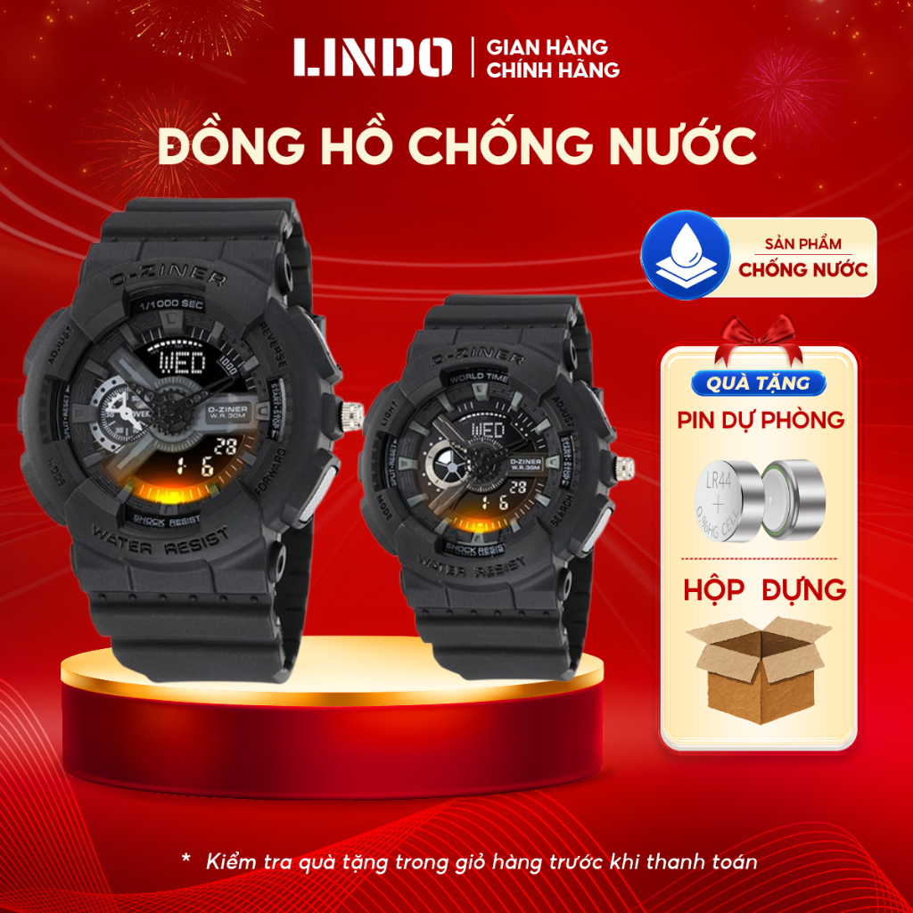 Đồng Hồ Đôi Điện Tử Thể Thao Nam Nữ D-ZINER Chính Hãng 8248 Full Box LINDO