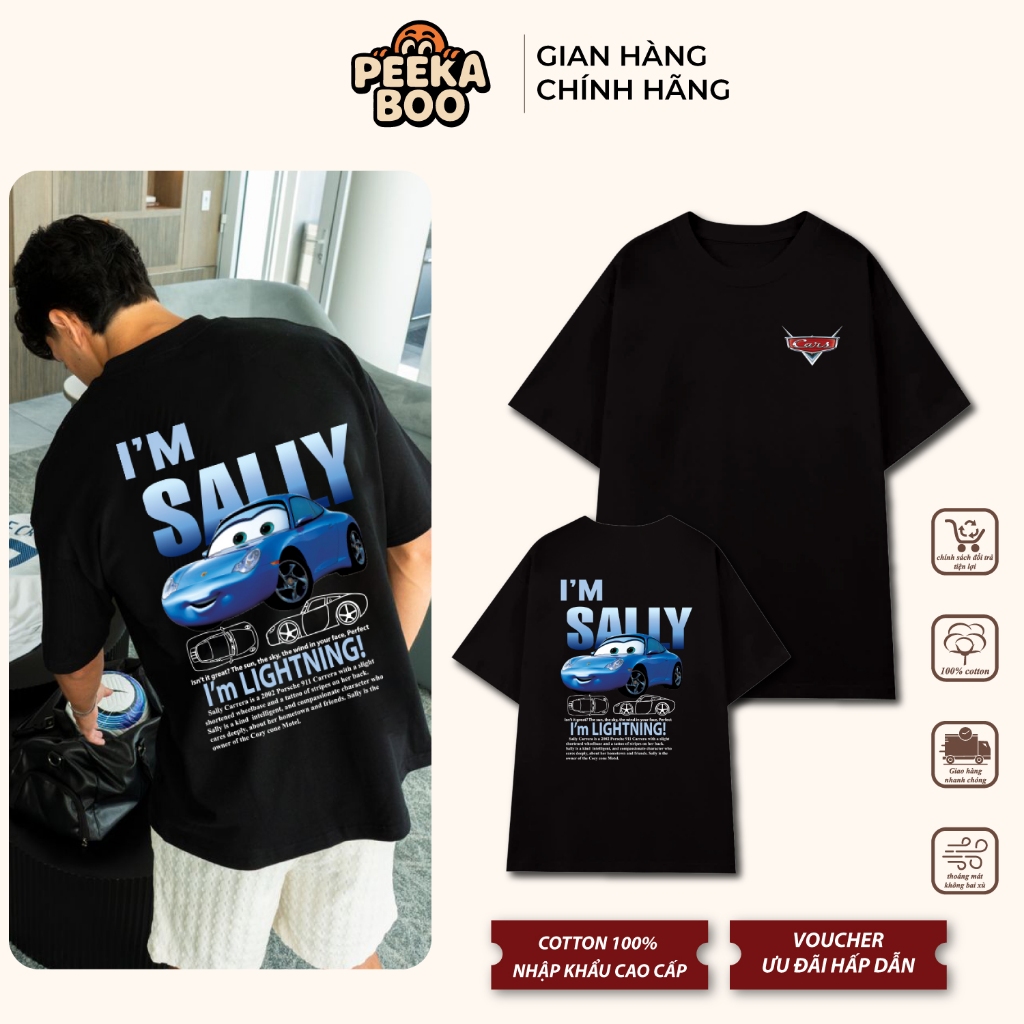 [PEEKABOO]Áo Thun Nam Nữ PEEKABOO Unisex Form Rộng Oversize - Áo Phông Tay Lỡ In Hình Cars Sally Str
