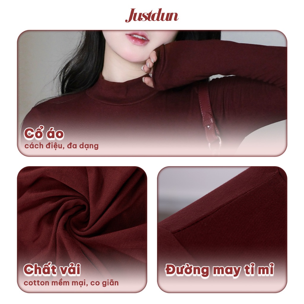 Áo Thun Nữ Ôm Body Tay Dài, Cổ Cao 5 Phân JUSTDUN 506 - Chất Cotton Mịn Cao Cấp,Co Giãn 4 Chiều | BigBuy360 - bigbuy360.vn