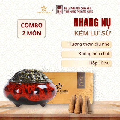 Combo Nhang nụ trầm hương Thiên Mộc Hương kèm lư sứ xông trầm thơm nhà, đón tài lộc