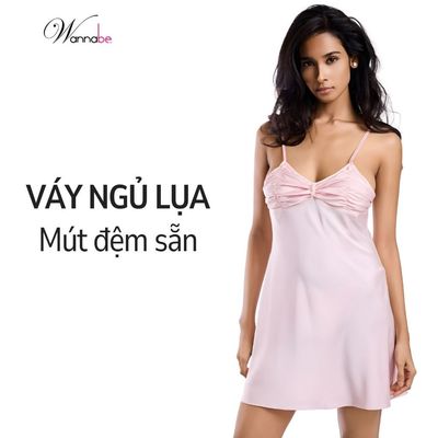 Đầm ngủ lụa 2 lớp cúp ngực WANNABE váy ngủ tôn dáng vòng 1 căng đầy, mềm mịn quyến rũ DNL05