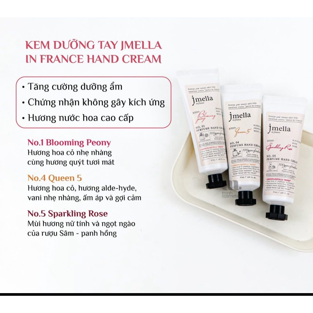 Kem dưỡng da tay JMELLA hương nước hoa Pháp ,dưỡng ẩm cho tay mềm mịn 50ml