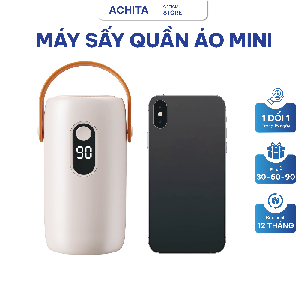 Máy sấy quần áo mini ACHITA 3 chế độ hẹn giờ tự động, công nghệ sấy 360, bảo hành 12 tháng