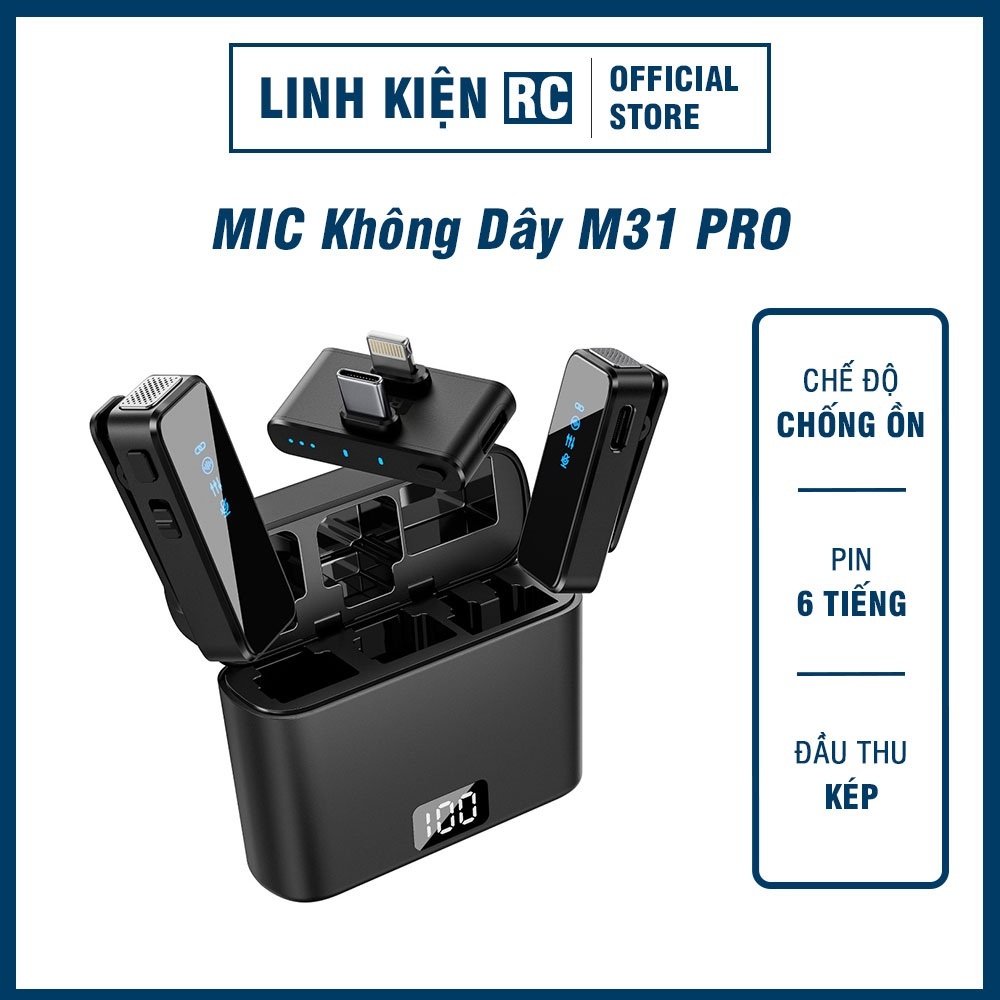 Mic Thu Âm Không Dây Cho Điện Thoại M31 PRO - Đầu Thu Kép, Bật Tắt Lọc Ồn - Micro Ghi Âm,Quay Video,