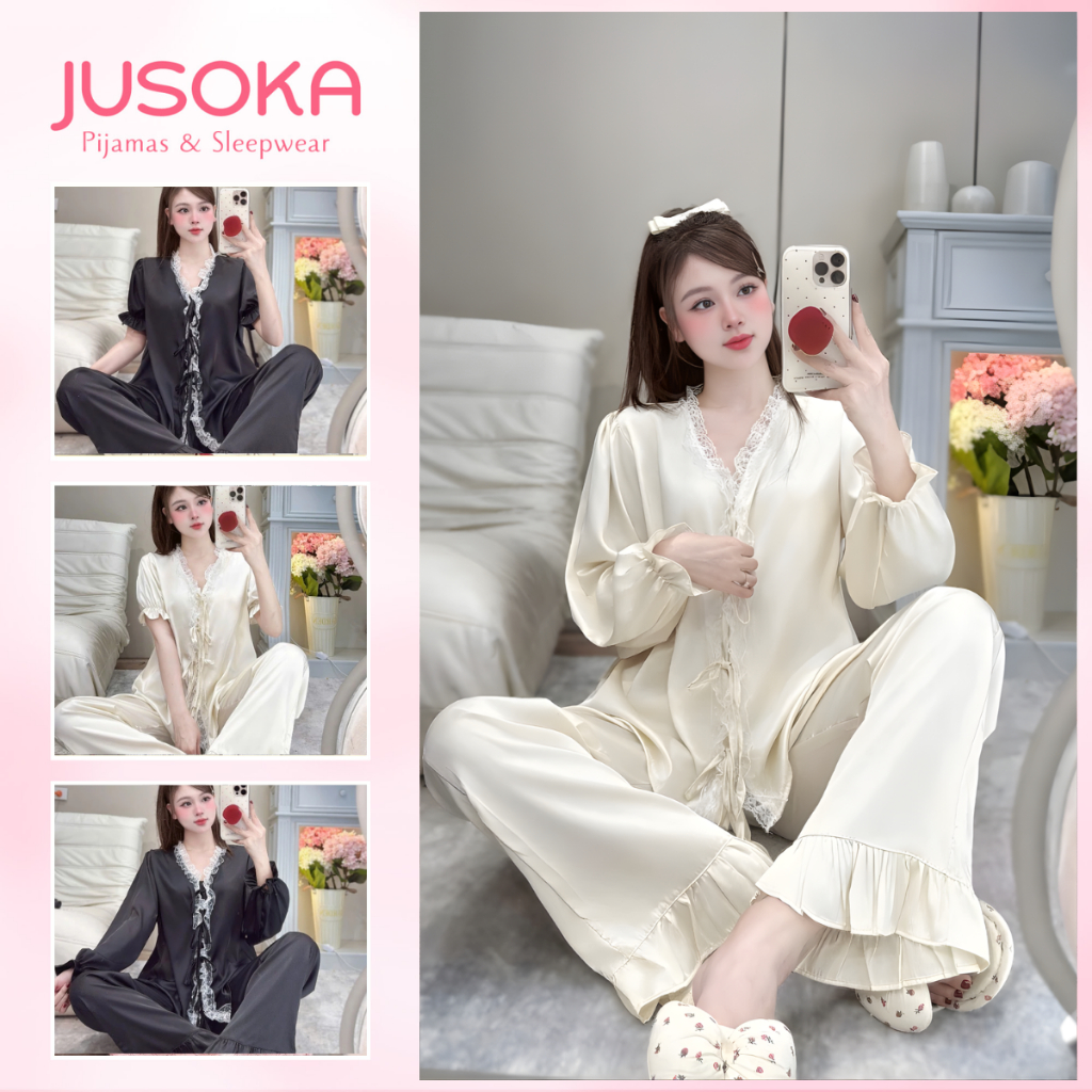[DEAL MỞ BÁN]Đồ Ngủ Nữ Pijama JUSOKA LT37 Lụa Latin Cao Cấp Phối Ren Siêu Xinh Dễ Thương Cho Nữ