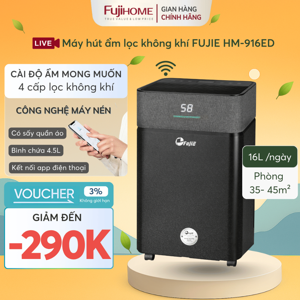 Máy hút ẩm 45m2 FUJIE HM-916ED