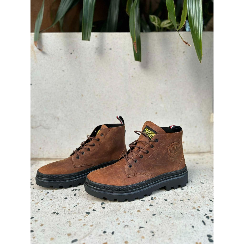 Giày Boots nâu  Palladium da thật chống nước, hàng chính hãng full hộp