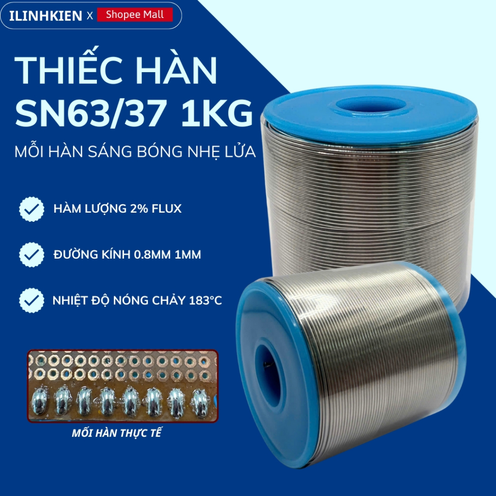 Thiếc hàn nhựa thông SN63 cuộn 1kg 0.8mm 1mm siêu bóng siêu nhẹ lửa