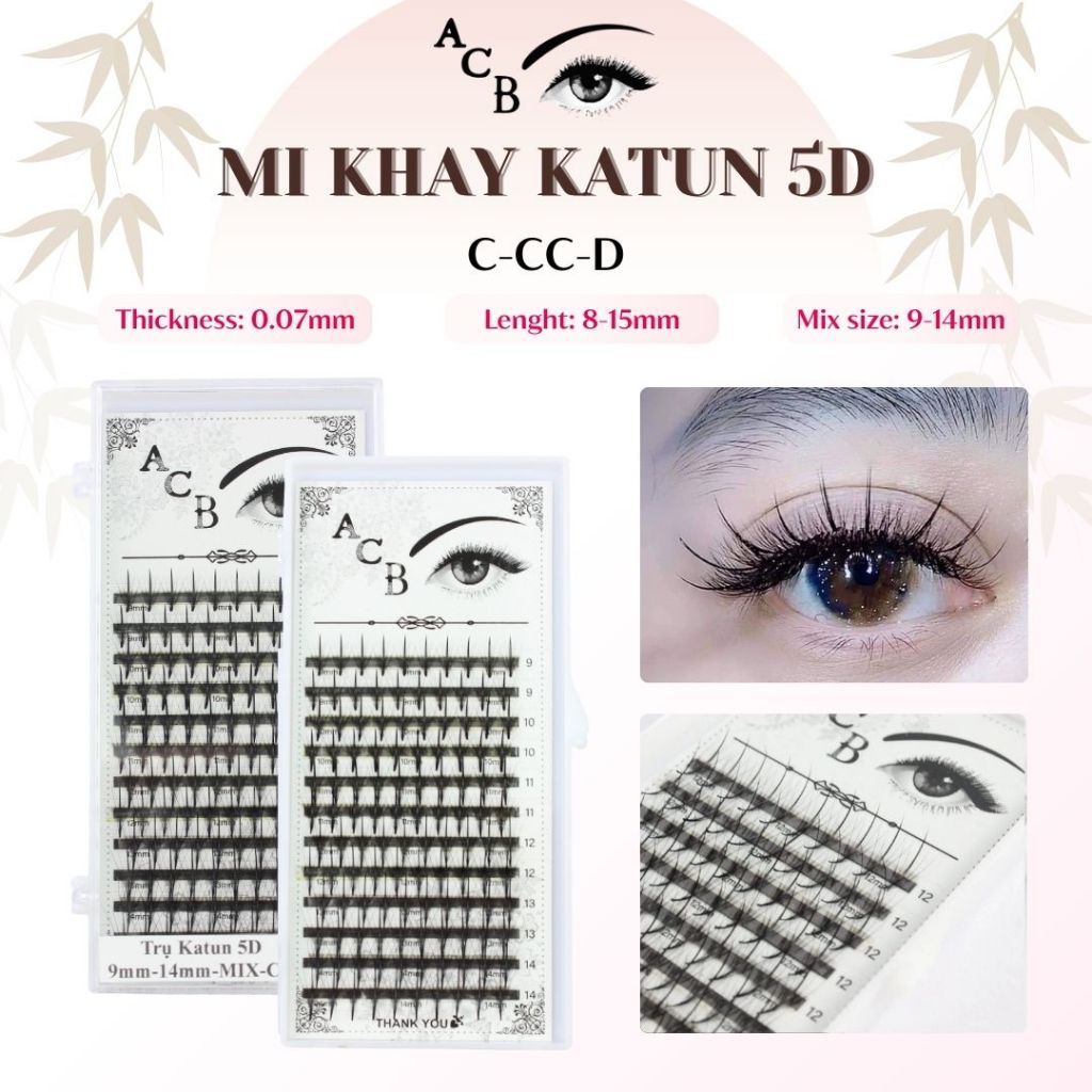 Mi khay Katun 5D dày 0.07 dài 9-15mm mix size - mi mắt ướt, mi anime - Lông Mi Nhân Tạo - Thúy Hà