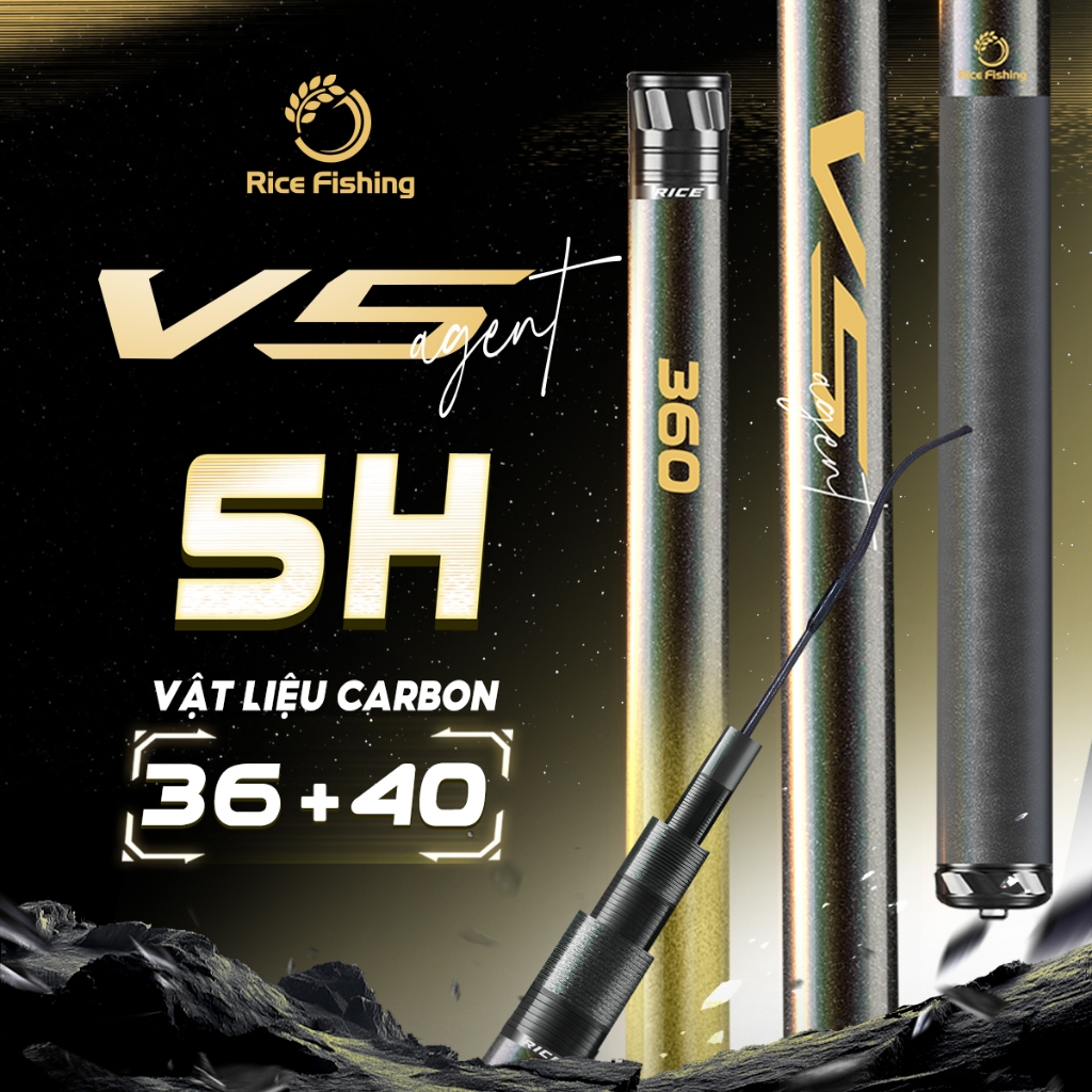 Cần câu đài V5 AGENT Ricefishing chất liệu cacbon 36+40T chuyên chắm chép CC-42
