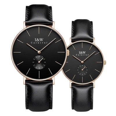 Đồng hồ đôi chính hãng I&W Carnival 8848G-D2 Kính sapphire,Chống nước 30m,Máy điện tử(pin),dây da,bảo hành dài hạn