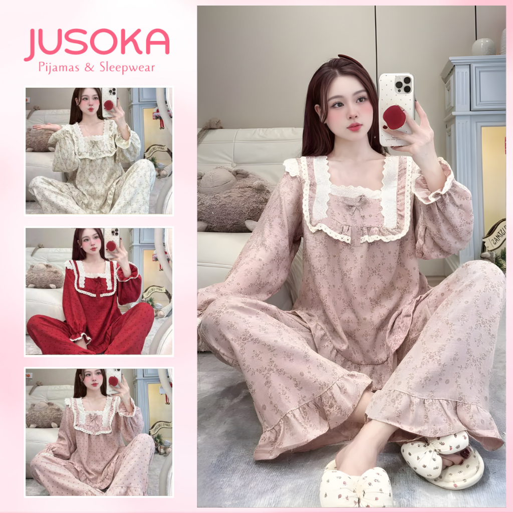 Đồ Ngủ JUSOKA Pijama Mặc Nhà Chất Liệu Đũi Vân Mây Siêu Mềm Mịn DU34 Cao Cấp Thoải Mái Cho Phụ Nữ Hi