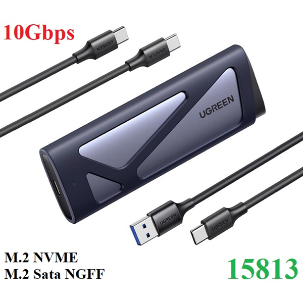 Box ổ cứng SSD M.2 NVMe & M.2 Sata NGFF tốc độ 10Gbps Ugreen 15813 cao cấp (Max 8TB)