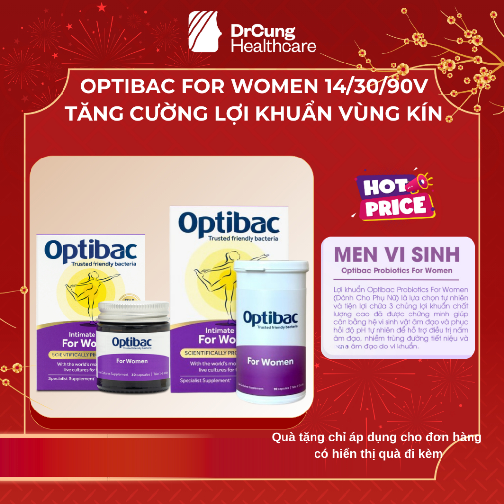 Men Vi Sinh Phụ Khoa Optibac Tím - For Women Men Vi Sinh Bổ Sung Lợi Khuẩn (Hộp 30 viên/90 viên)