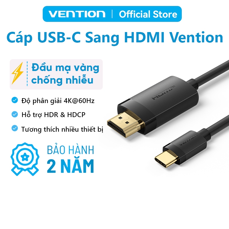 Cáp Chuyển Đổi Type C sang HDMI Vention 4K 60Hz Chuyển Đổi Tương Thích Giữa Điện Thoại Máy Tính TV