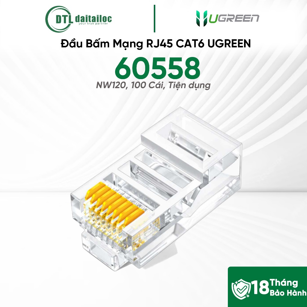 Đầu Bấm Mạng RJ45 CAT6 UGREEN 60558 NW120, 100 Cái | Chính Hãng | Bảo Hành 18 Tháng