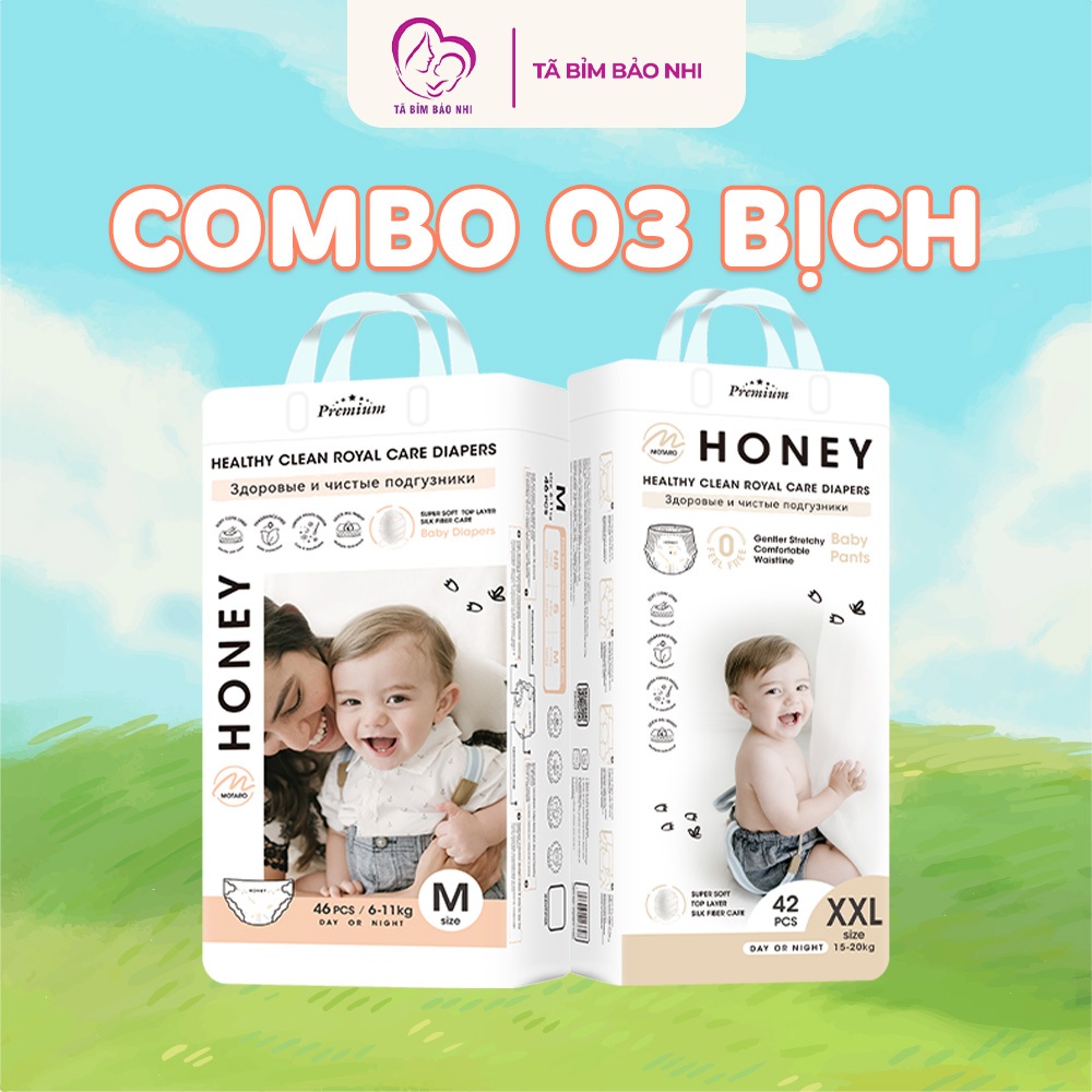 [COMBO 3 BỊCH] Tã Bỉm HONEY PREMIUM Chính Hãng, Bỉm Honey Mẫu Mới Full Size