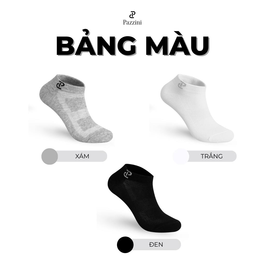 Tất nam nữ cổ ngắn trơn PAZZINI chất liệu cotton cao cấp, vớ cổ thấp trơn, thoáng mát khử mùi - VF00