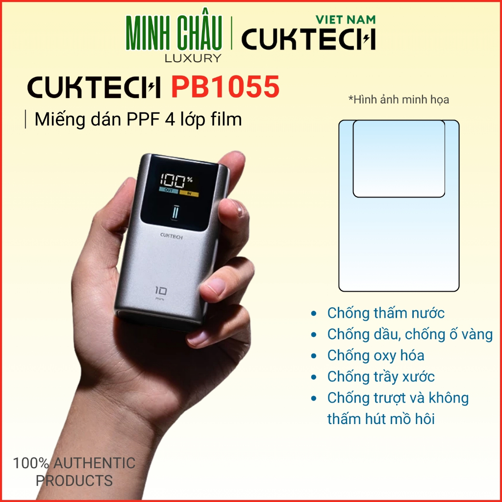 Miếng dán film PPF 4 lớp dành cho Sạc Dự Phòng CUKTECH 10 Mini - PB1055 chống trầy xước, chống trượt