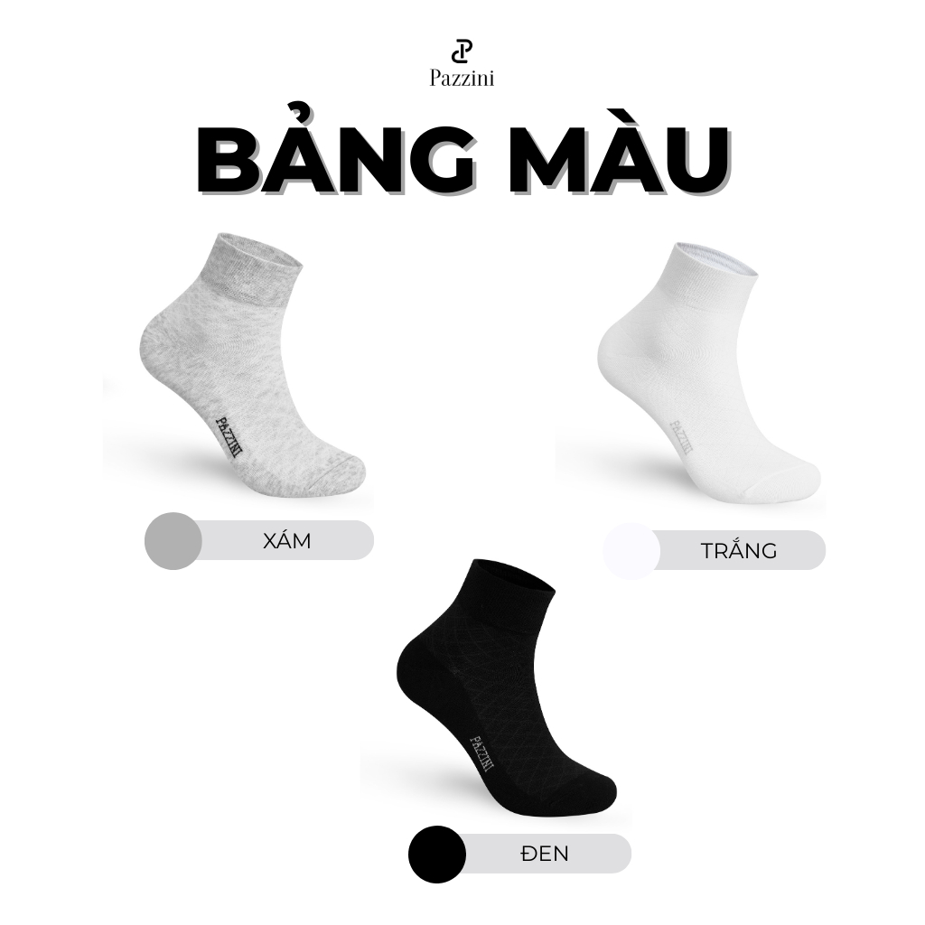 Combo 5 đôi tất vớ nam nữ cổ trung trơn PAZZINI cotton cao cấp, thoáng khí, khử mùi hiệu quả - VT001