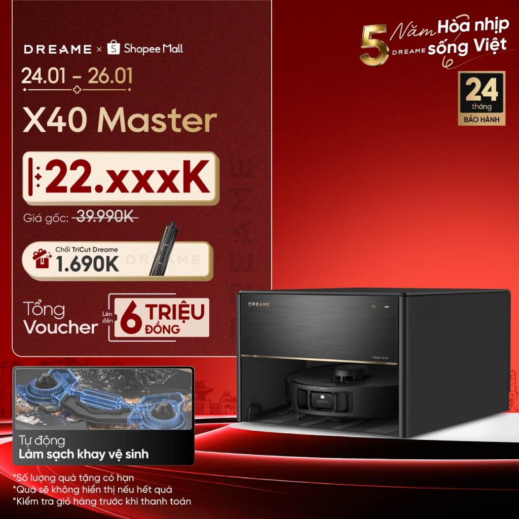 Dreame X40 Master/ X50 Master Robot hút bụi thông minh | Tự động thay nước | Giặt nóng 70℃ | BH 24 t