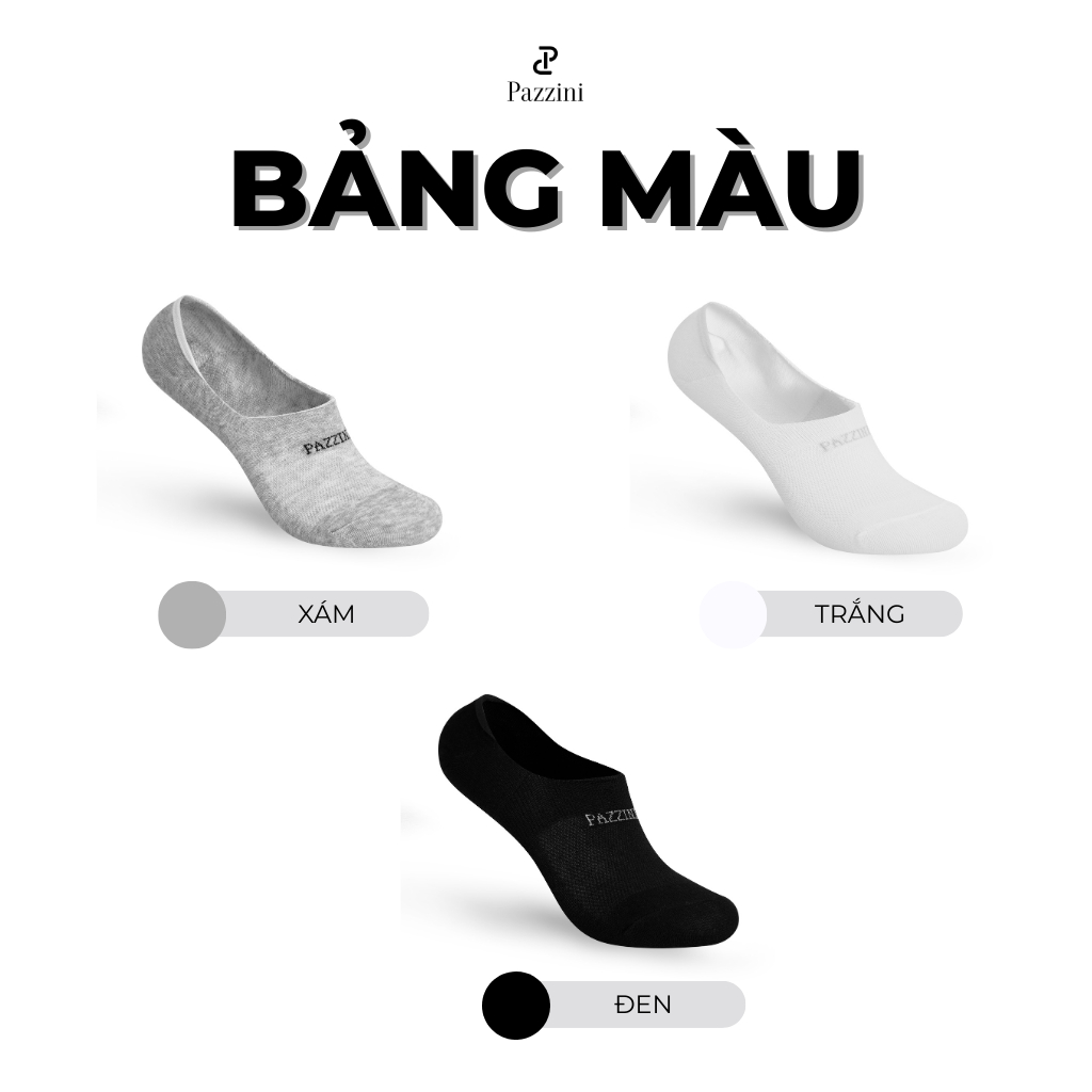Combo 3 đôi tất lười nam nữ trơn PAZZINI đệm cao su chống trượt, tất giày lười unisex, cotton mềm mạ