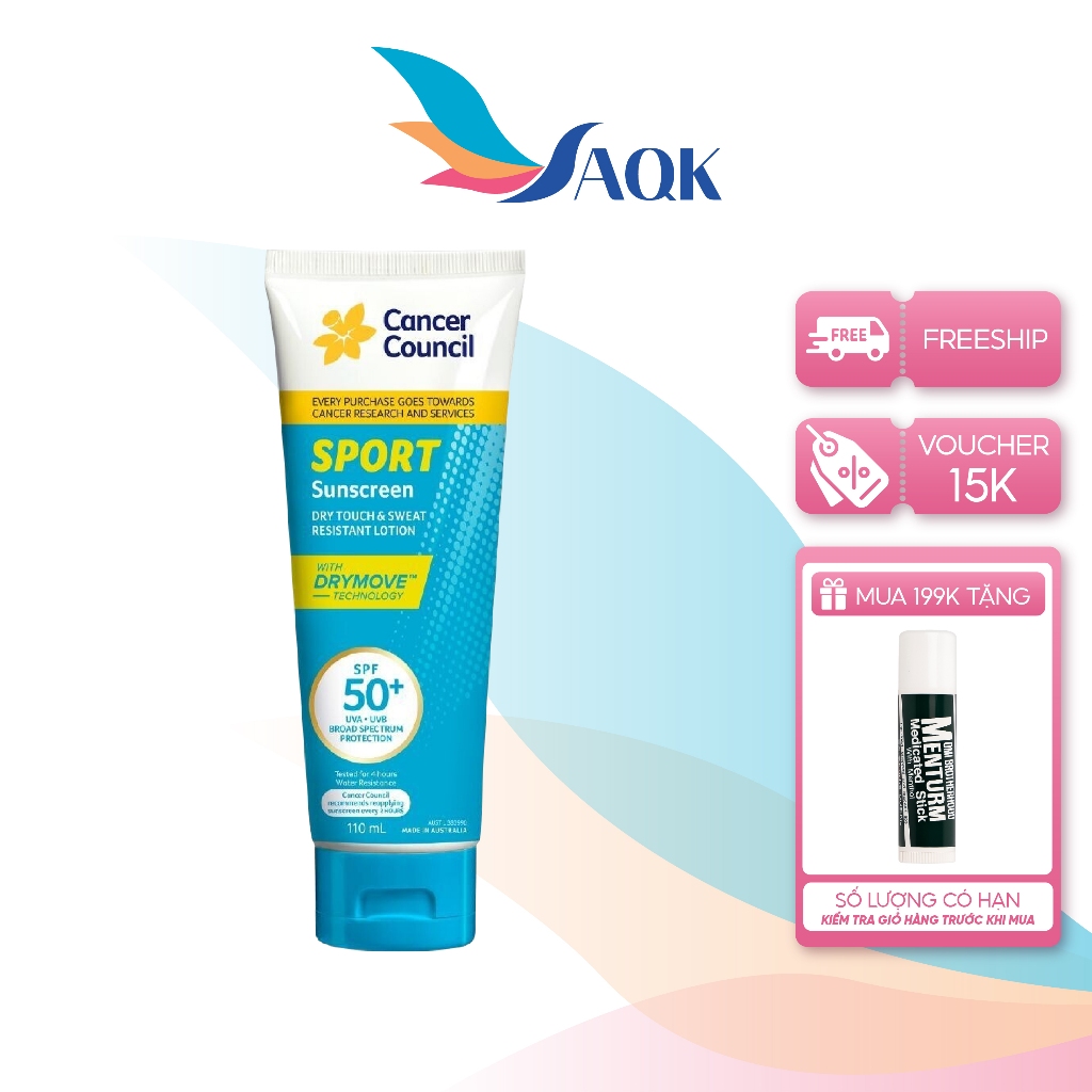 Kem chống nắng dành cho hoạt động thể thao Cancer Council Sport Sunscreen SPF50+ (35ml/110ml) - Bảo 