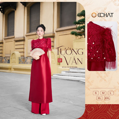 Áo Dài Nữ 𝐂𝐂𝐇𝐀𝐓 Sắc Tường Vân Cổ Tàu Dáng Ôm Chất Liệu Tafta Cao Cấp 24NDB8004OT