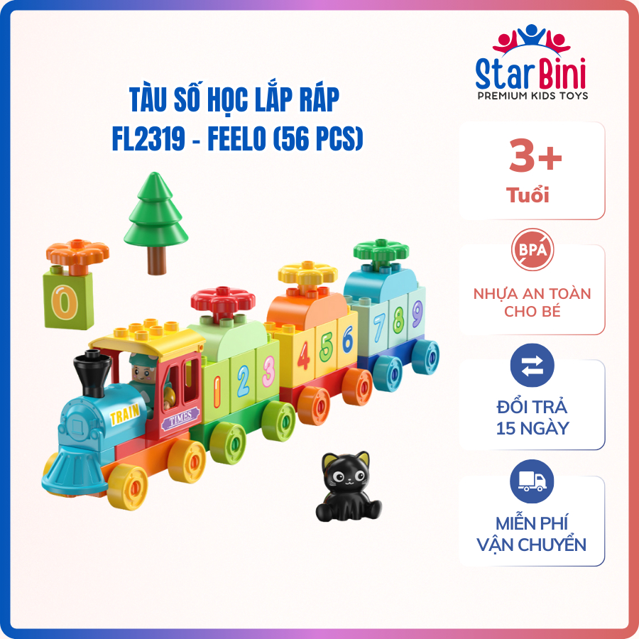 Đồ chơi lắp ráp FEELO FE2 - Bộ tàu hỏa học tập giúp bé tư duy học chữ, học số, nhựa ABS cao cấp