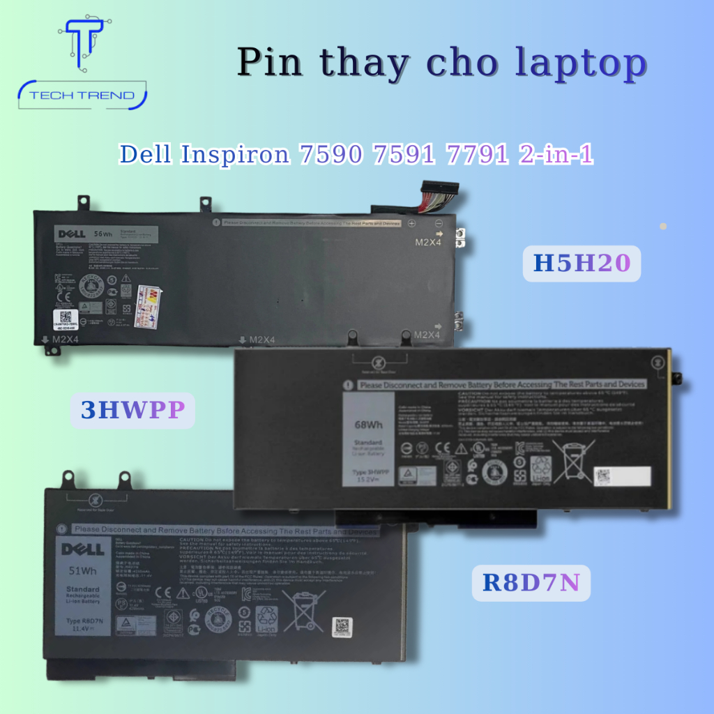 Pin Dell Inspiron 7590 7591 7791 2-in-1 Series 0R8D7N 4GVMP(68Wh) RF7WM 9JRYT X77XY C5GV2 W8GMW R8D7