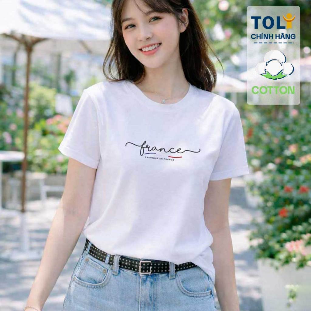 Áo thun nữ cổ tròn TOLI PSB1002 – In chữ France, form vừa dáng, vải cotton 4 chiều mềm mại