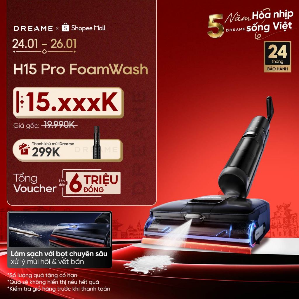 Dreame H15 Pro/ H15 Pro Heat/ H15 Pro FoamWash/ H16 Pro Steam Máy hút bụi lau sàn không dây |  | Giặ