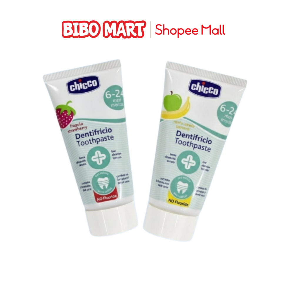 Kem Đánh Răng Chicco Hương Dâu Hương Chuối Táo Không Cay Có Thể Nuốt Được Dành Cho Bé- Bibomart