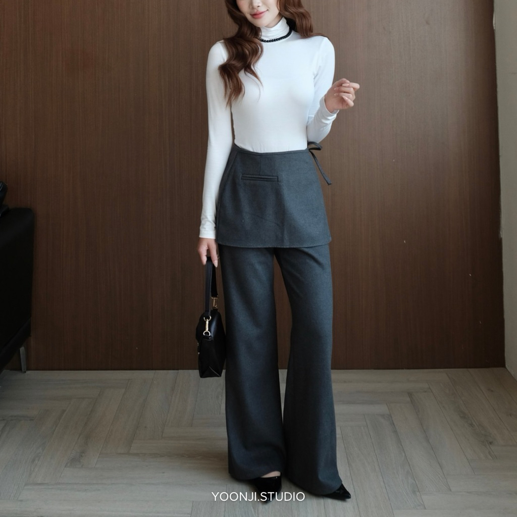 YOONJI - Quần dạ dáng xuông kèm yếm rời