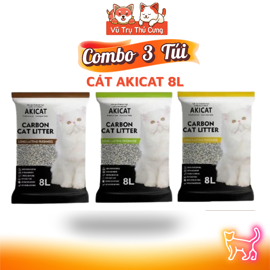 Combo 3 túi Cát vệ sinh cho Mèo than hoạt tính Akicat 8L