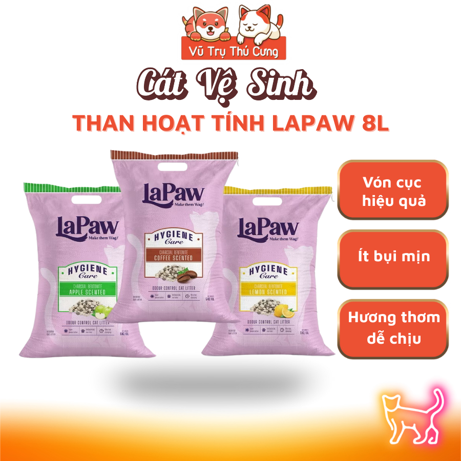 Cát vệ sinh đất sét than hoạt tính LAPAW siêu khử mùi, ít bụi, vón cục tốt