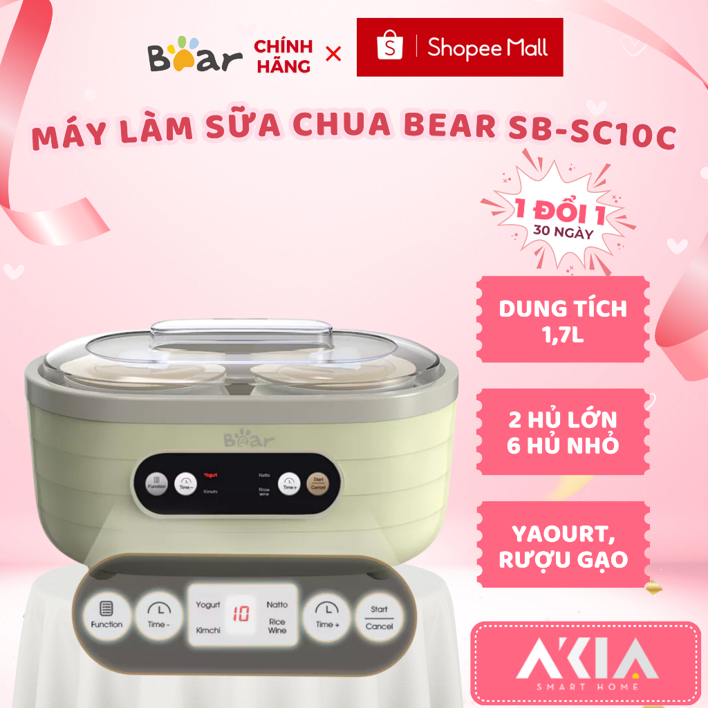 Máy làm sữa chua Bear 1,7L SB-SC10C - Lên men tự động, Làm Kimchi - Natto - Các món hấp