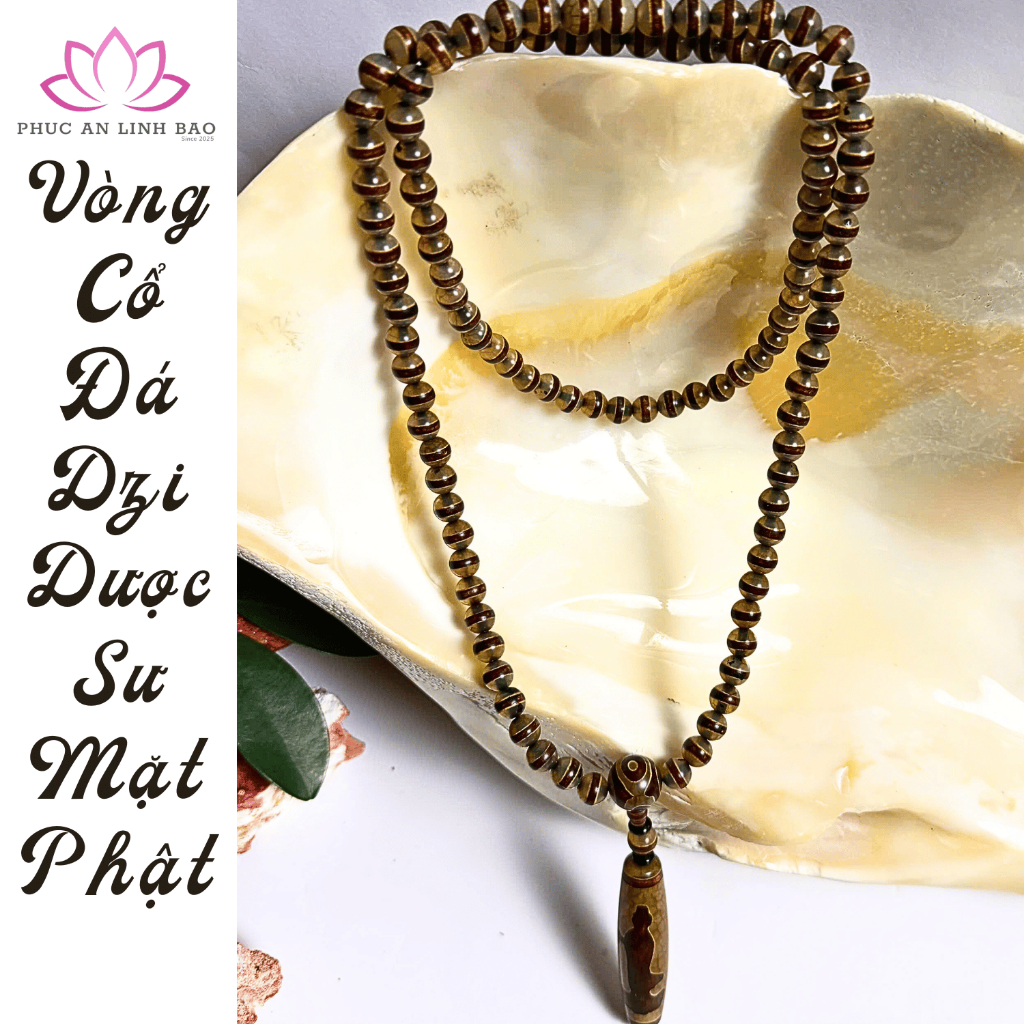 Vòng Cổ Dzi Dược Sư 7.5Li Phối Mặt Dzi Khắc Phật Bà Quan Âm - Phúc An Linh Bảo - Bình An & Từ Bi