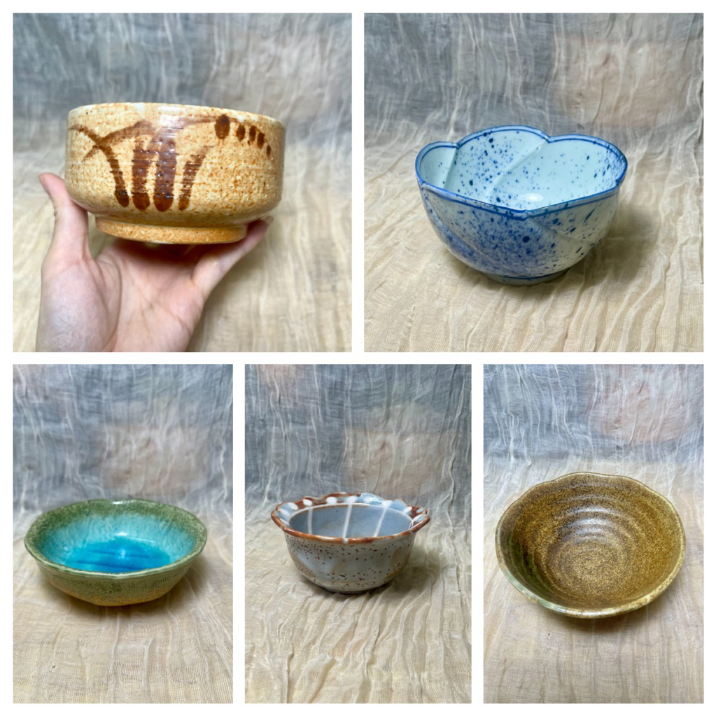 HANA HOUSE-Chén Gốm Nhật Handmade Men Đá/ Men Lam/ Men Xanh – Chén Ăn Cơm Chấm Sốt Đựng Tráng Miệng 