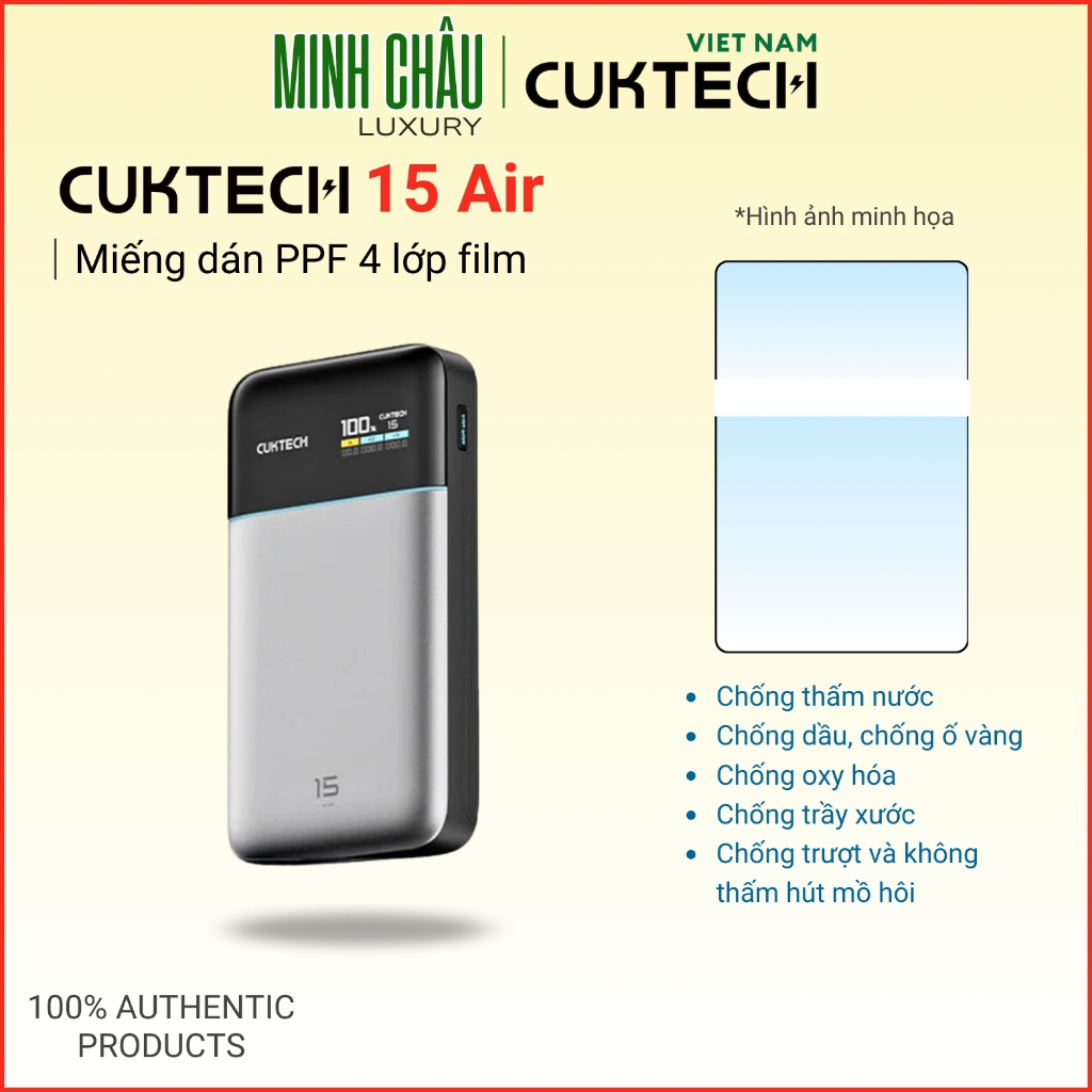 Miếng dán film PPF 4 lớp dành cho Sạc Dự Phòng CUKTECH 15 Air - PB150s chống trầy xước, chống trượt,