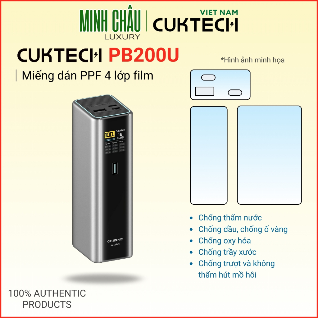 Miếng dán film PPF 4 lớp dành cho Sạc Dự Phòng CUKTECH 15 Ultra - PB200U chống trầy xước, chống trượ