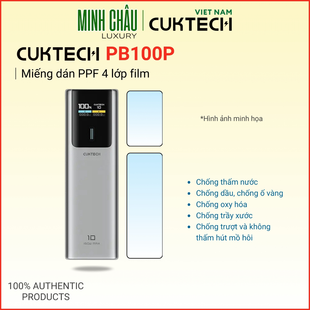 Miếng dán film PPF 4 lớp dành cho Sạc Dự Phòng CUKTECH 10 - PB100P chống trầy xước, chống trượt, chố