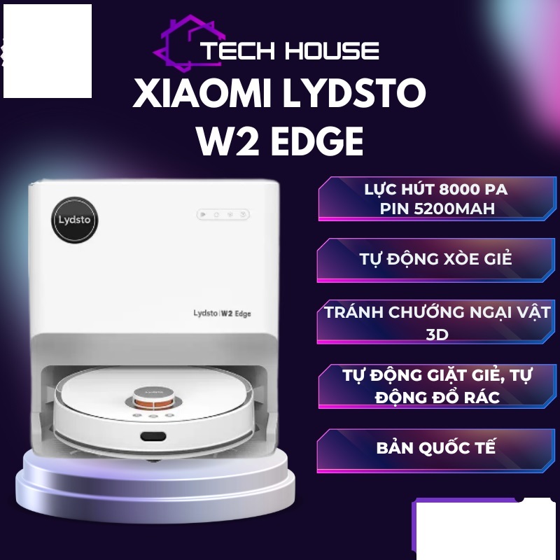 Robot hút bụi lau nhà tự đổ rác, giặt và sấy khăn lau, Lydsto W2 edge bản quốc tế , lực hút 8.000pa,