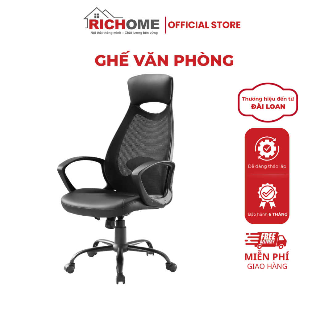 Ghế giám đốc, ghế văn phòng da PU cao cấp chân xoay 360 độ RICHOME CH1127 - Tiêu chuẩn ĐÀI LOAN
