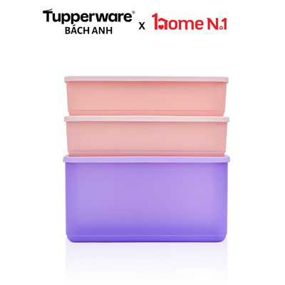 Bộ 3 hộp trữ mát Tupperware Cubix Rectangle - Hàng chính hãng - Nhựa nguyên sinh, an toàn sức khỏe