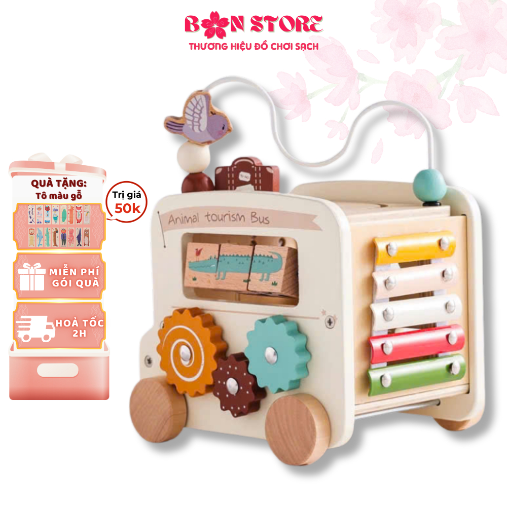 Đồ Chơi Hộp Bận Rộn Busy Box Gỗ 6 in 1 Đồ Chơi Nhận Thức Giáo Dục Sớm Montessori Cho Trẻ Em Từ 6 thá