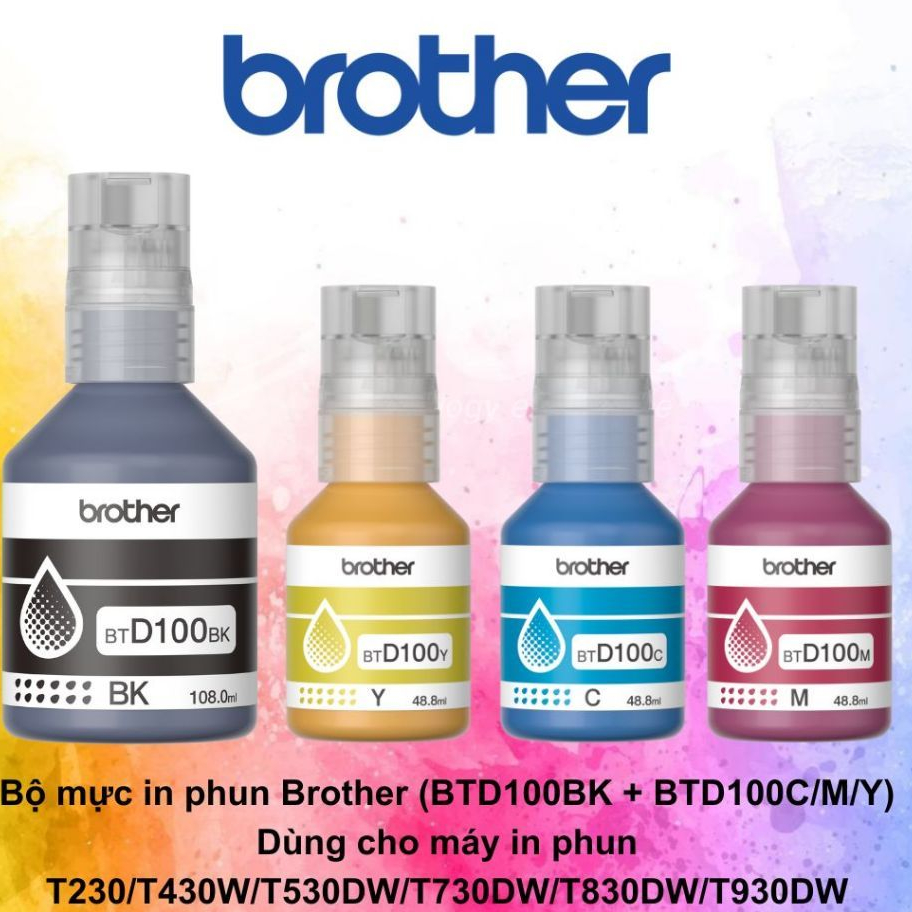 Mực in Brother (BTD100BK + BTD100C/M/Y) bóc máy in Brother DCP-T230/T430W/T530DW/T730DW/T830DW/T930D