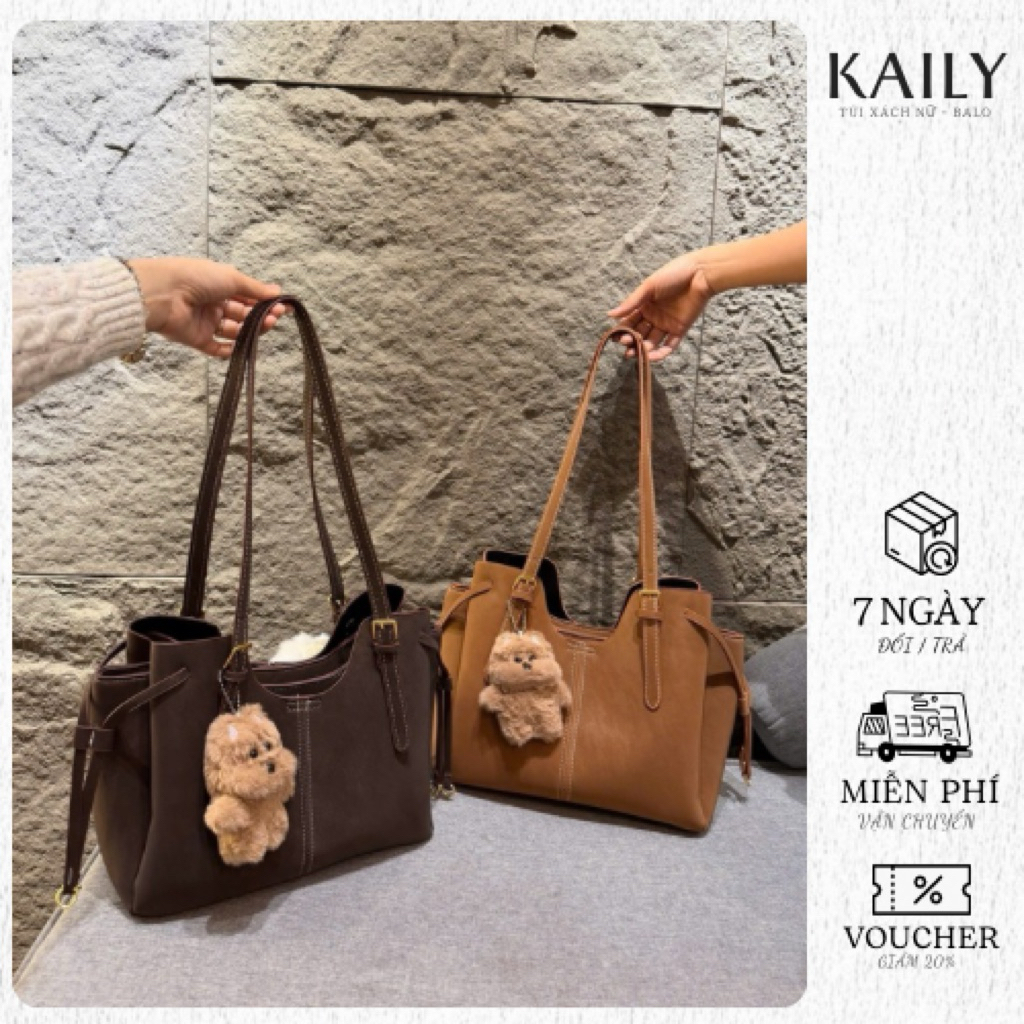 { Deal Mở Bán }Túi Xách Nữ Tote Vintage Size 30 Da Lộn Đeo Vai Thanh Lịch Dung Tích Lớn < Tặng  Kèm Charm Gấu Xinh >