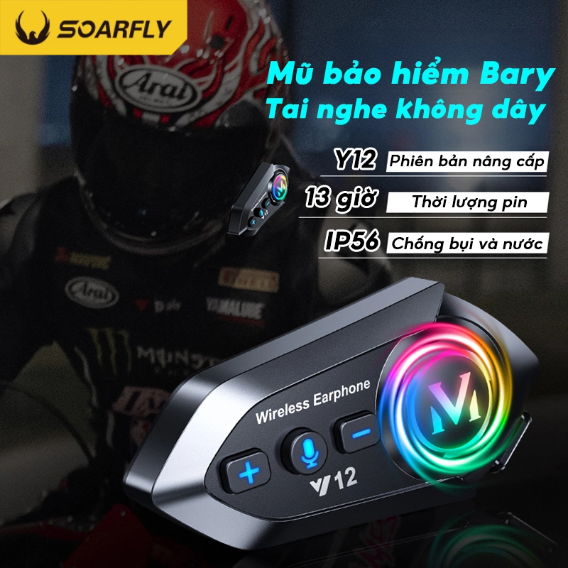 SOARFLY Y12 Mũ bảo hiểm xe máy Tai nghe Bluetooth 5.4 Tai nghe nói chuyện thực hành không dây Tai ng