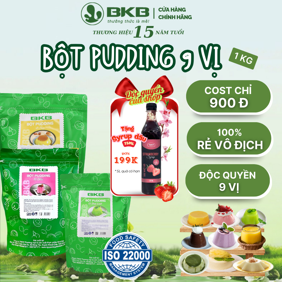 Bột Pudding BKB có 9 vị siêu ngon hấp dẫn gói 1kg có sẵn